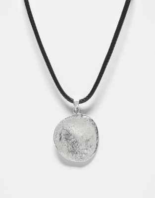 Reclaimed Vintage Unisex Silver Molten Pendant On Cord