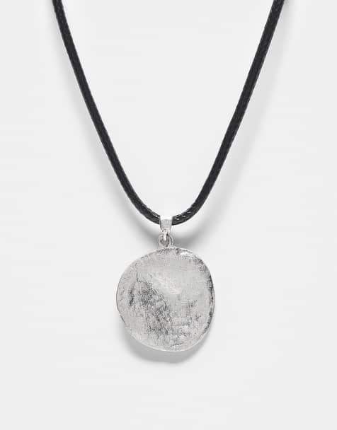 Reclaimed Vintage unisex silver molten pendant on cord - view 1