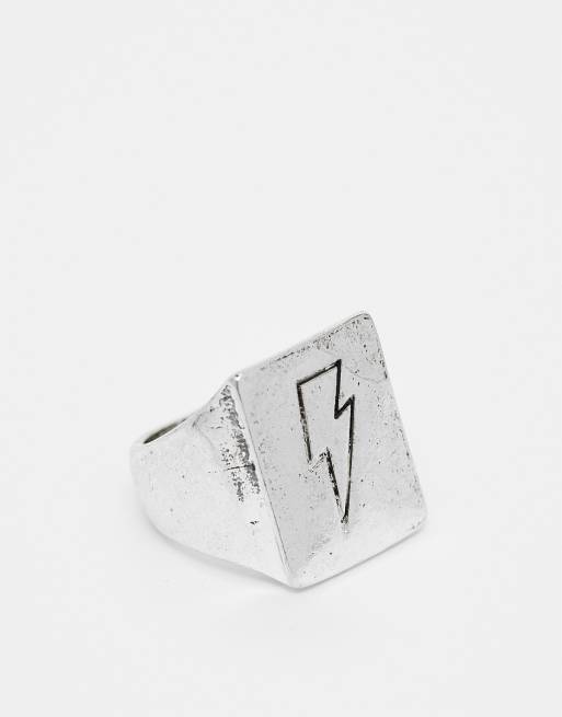 Reclaimed Vintage – Unisex – Silverfärgad klackring med doodlat blixt-tryck
