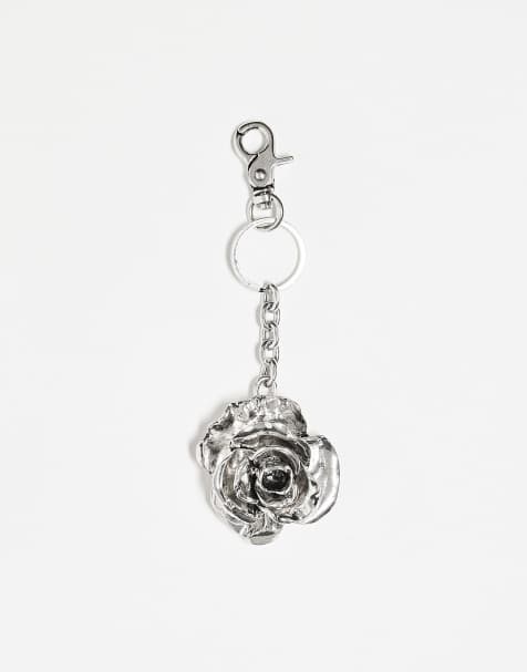 Reclaimed Vintage – Unisex – Silverfärgad nyckelring med rosdesign - view 1