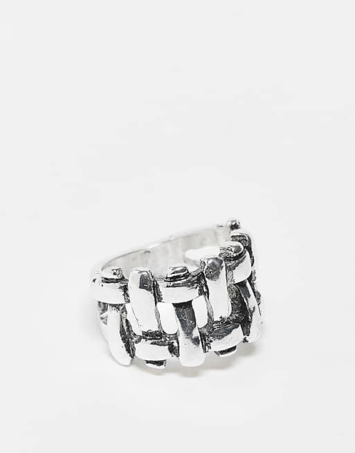 Reclaimed Vintage – Unisex – Silverfärgad, polerad ring med vävda detaljer