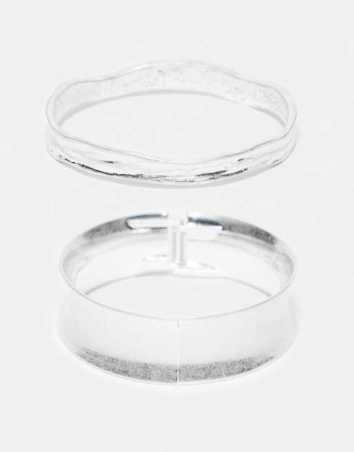 Reclaimed Vintage – Unisex – Silverfärgade armband med smält design, 2-pack