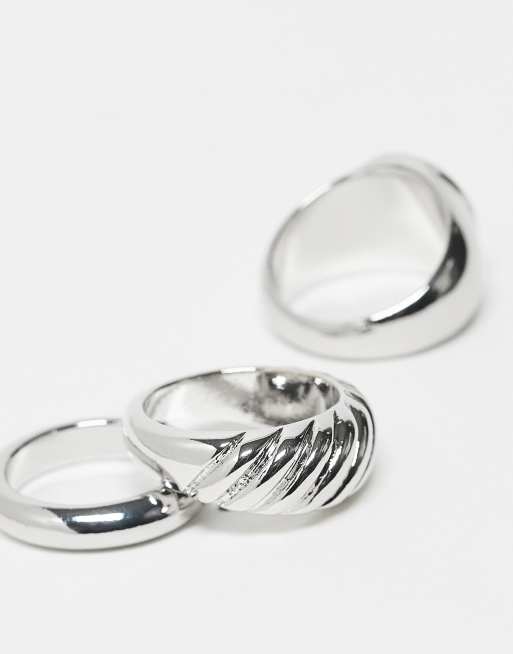 Reclaimed Vintage – Unisex – Silverfärgade ringar med halvädelstenen tigeröga, 3-pack, 3 av 3