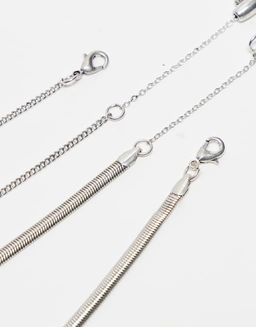 Reclaimed Vintage – Unisex – Silverfärgat halsband med 2 rader och blå sten, 3 av 3