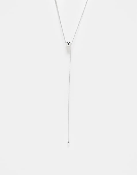 Reclaimed Vintage – Unisex – Silverfärgat halsband med lassokedja och pärlor - view 1