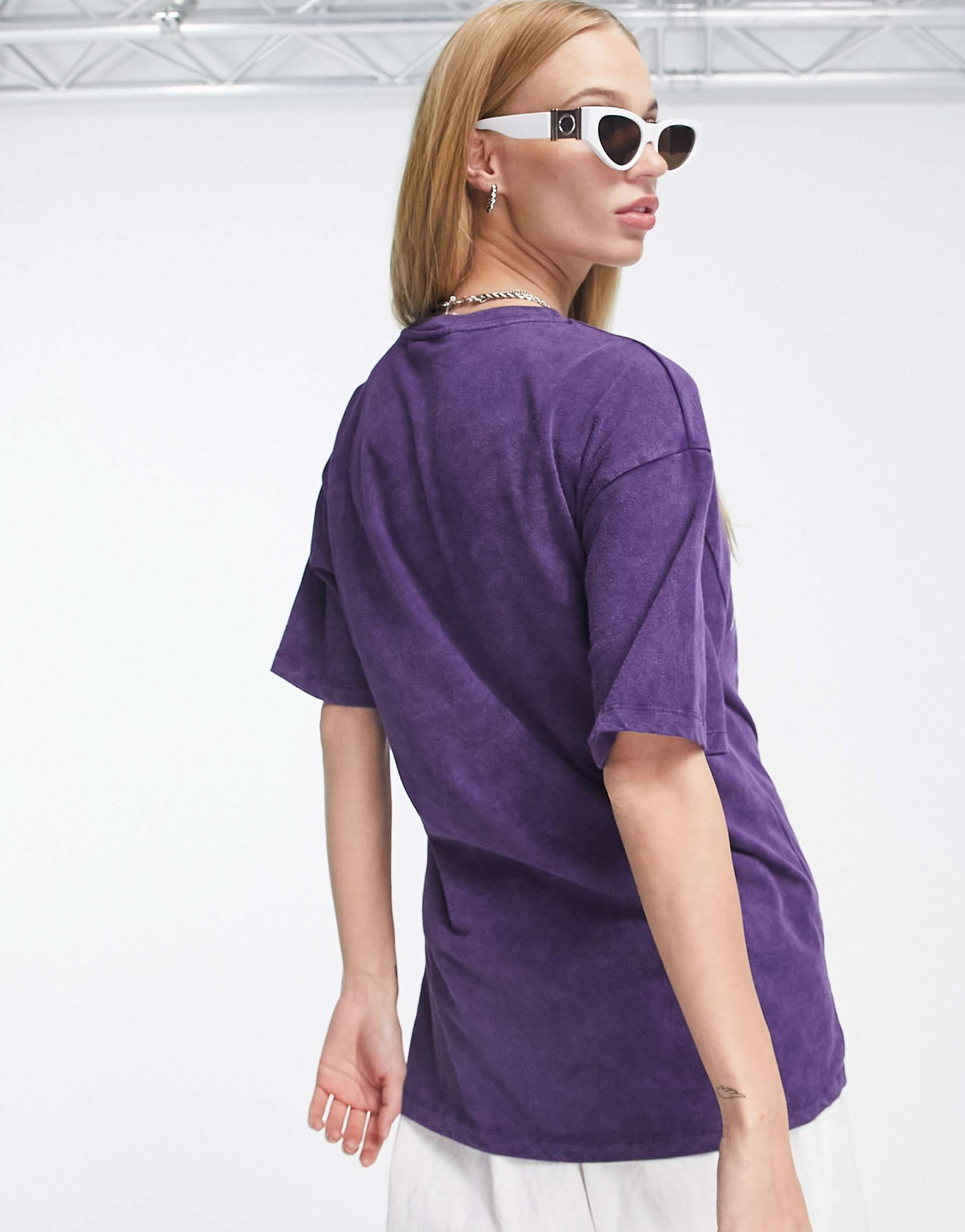 Reclaimed Vintage unisex skeleton print gothic t-shirt in washed purple