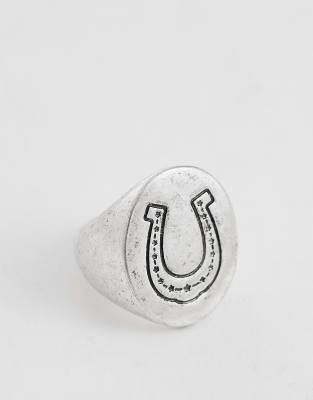 Reclaimed Vintage Unisex Sketched Horseshoe Ring In Silver