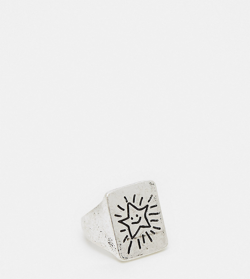 unisex sketchy star ring in burnished silver