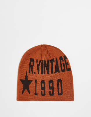 Reclaimed Vintage Unisex Skull Beanie With Logo In Orange
