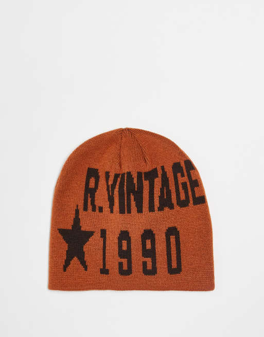 Reclaimed Vintage unisex skull beanie with logo in rust