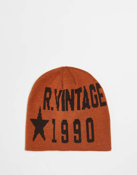 Reclaimed Vintage unisex skull cap beanie with logo in rust - view 1