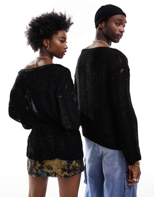 Reclaimed Vintage unisex slash neck jumper in black ASOS