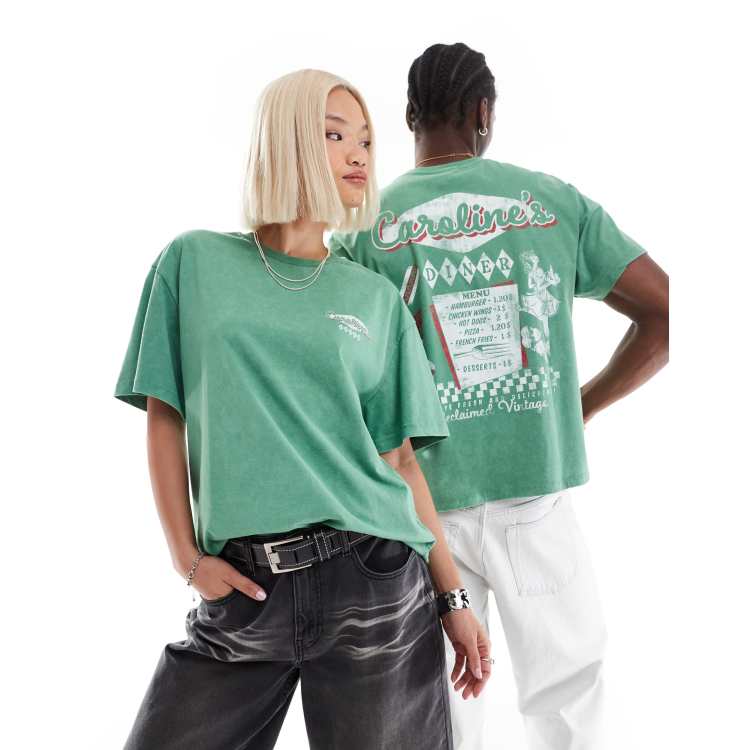 Reclaimed Vintage unisex slim crop boxy T-shirt with diner