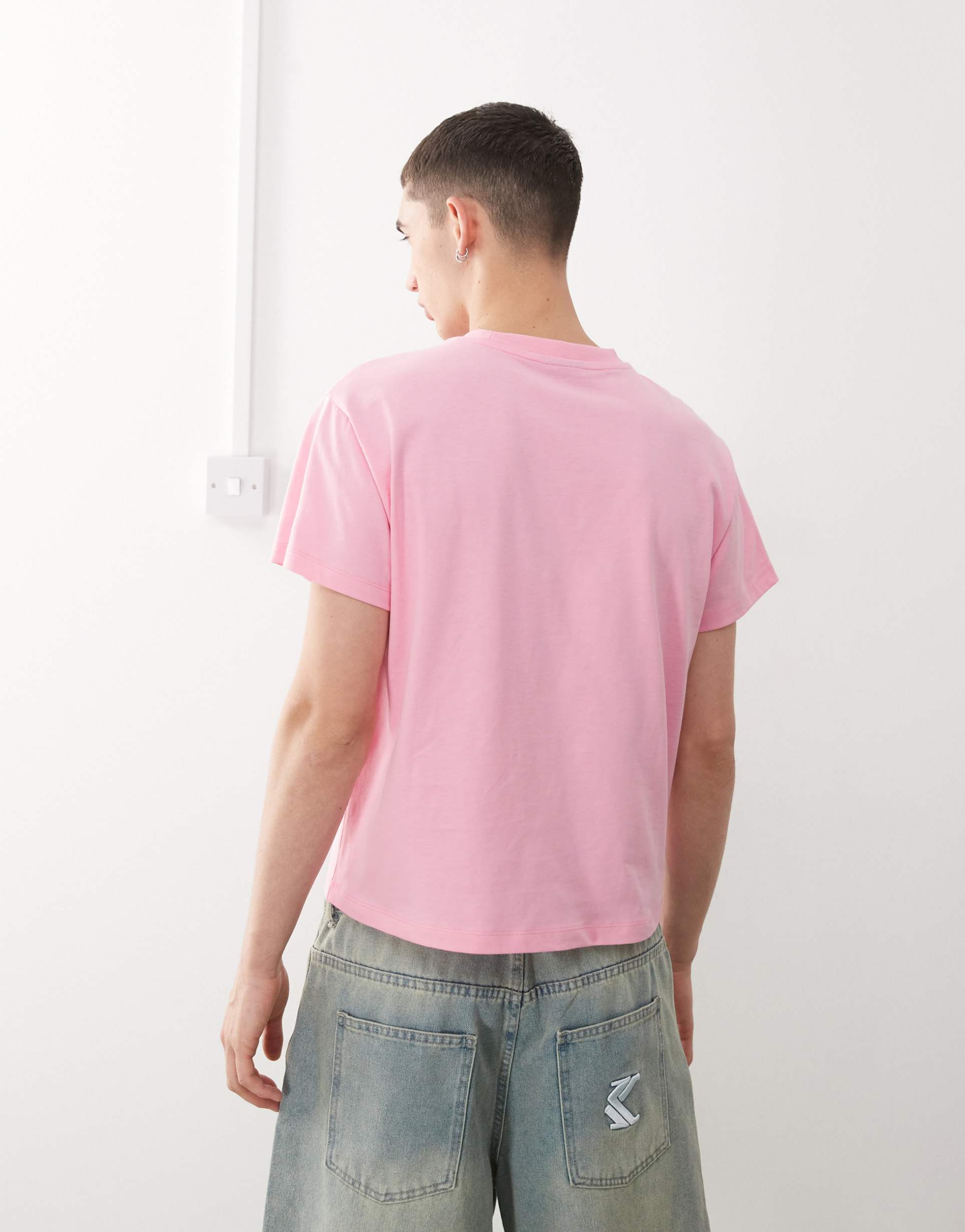 reclaimed vintage unisex slim cropped boxy t-shirt in pink