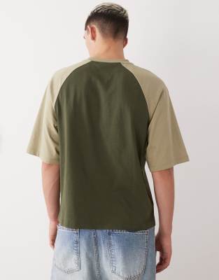 Reclaimed Vintage Unisex Slim Cropped Boxy T-shirt With Raglan Detailing In Green