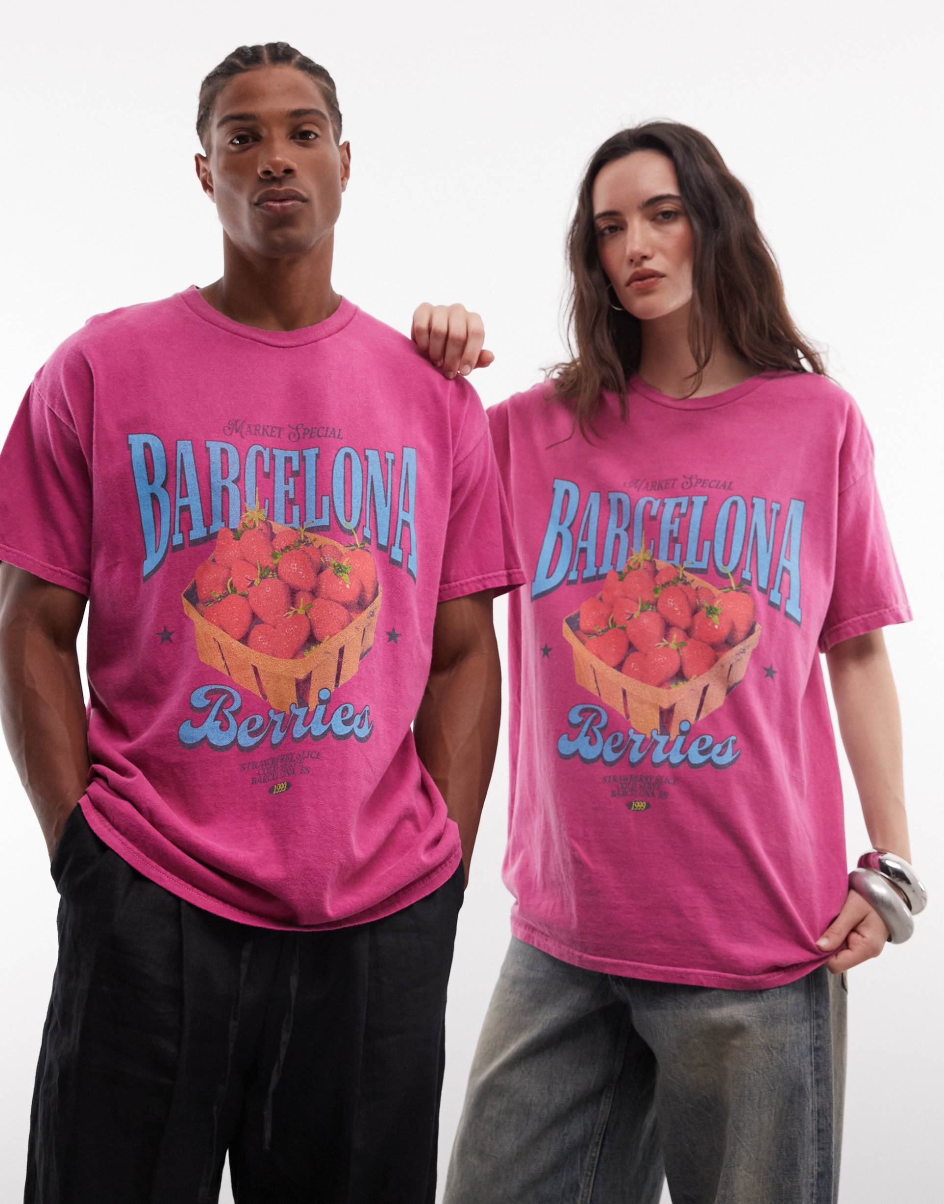 reclaimed vintage unisex slogan t-shirt in berry