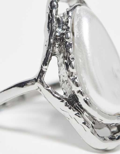 Reclaimed Vintage - Unisex - Sølvfarvet ring med imiteret sten, 2 af 4