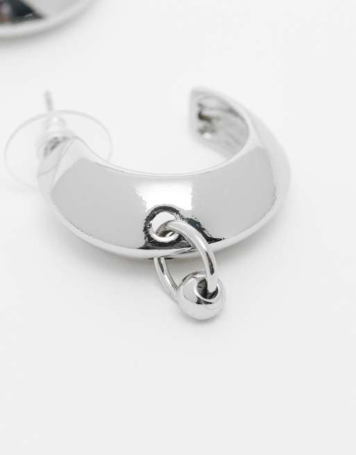 Reclaimed Vintage unisex small hoop earring with stud detail in silver, 3 of 3