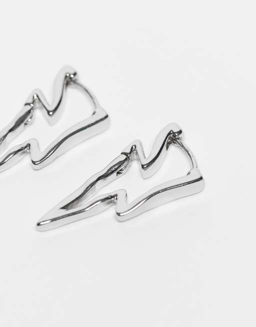 Reclaimed Vintage Unisex small thunder bolt earrings in silver tone