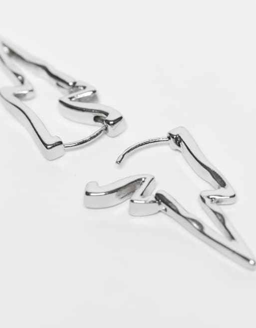 Reclaimed Vintage Unisex small thunder bolt earrings in silver tone
