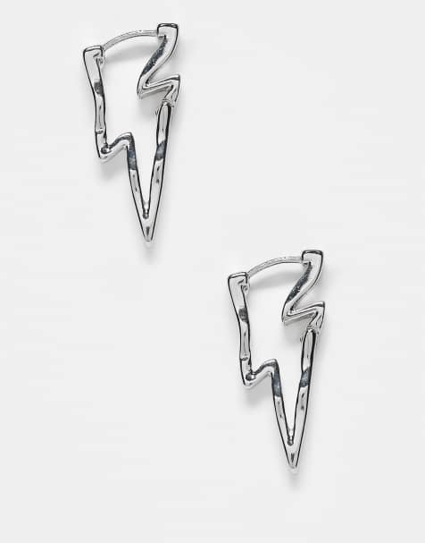 Reclaimed Vintage unisex small thunder bolt earrings in silver - view 1