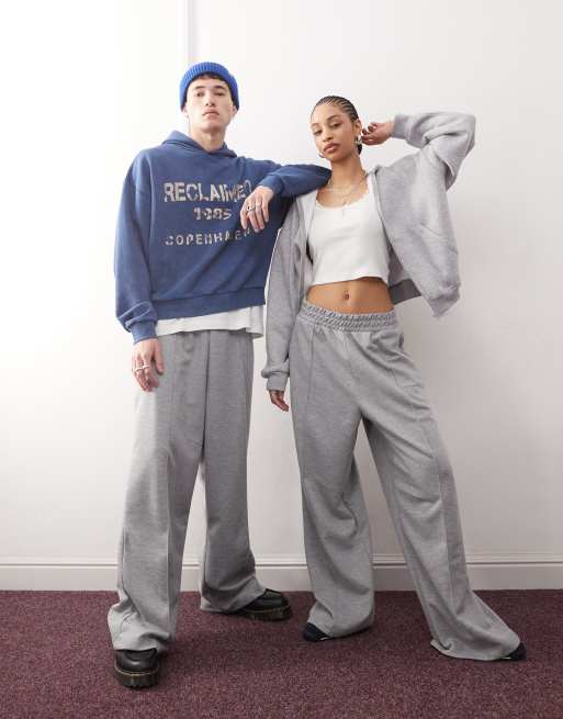 Reclaimed Vintage unisex smart wide leg sweatpants in gray heather, 5 of 5