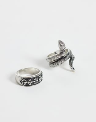 Reclaimed Vintage Unisex Snake 2 Rings Multi Pack In Silver
