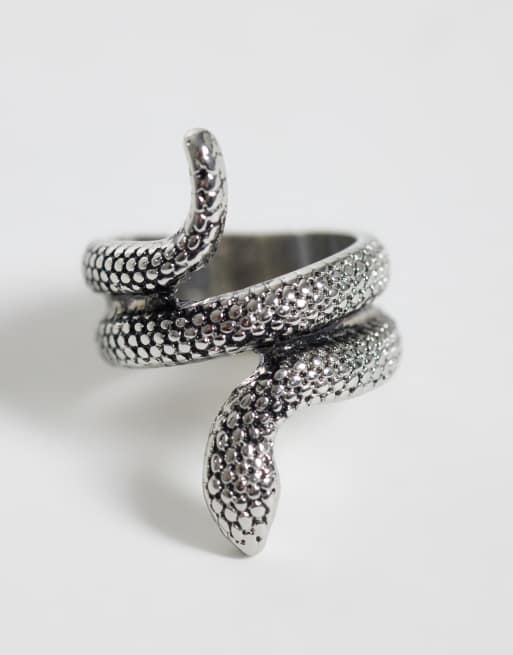Reclaimed Vintage Unisex snake 2 rings multi pack in burnished silver tone, 2 of 3