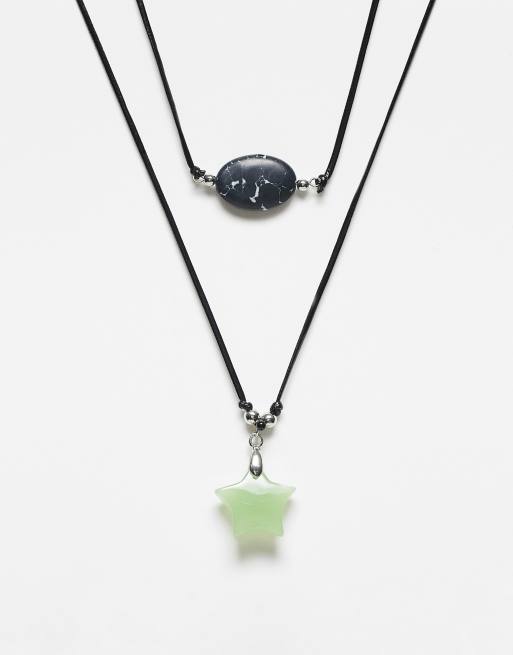 Reclaimed Vintage – Unisex – Snörhalsband i 2 rader med sten- och stjärnhänge