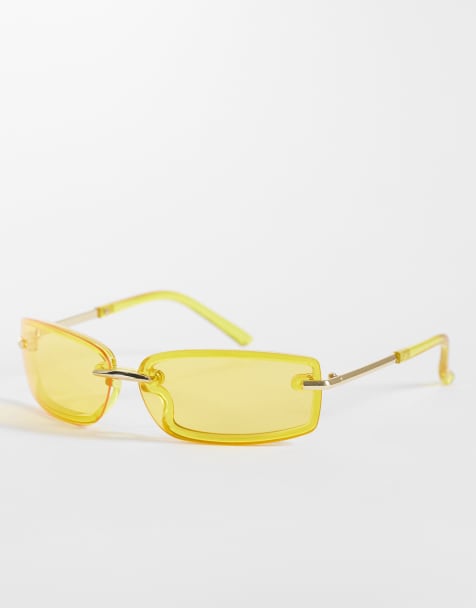 Reclaimed Vintage – Unisex-Sonnenbrille in Gelb mit Wrap-around-Gestell - view 1