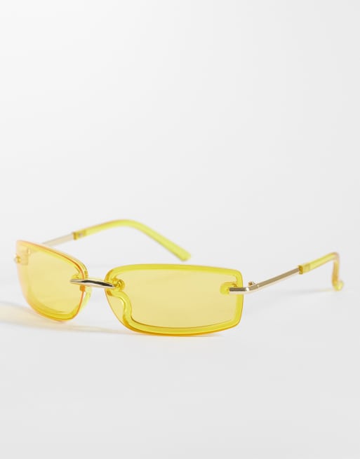 Reclaimed Vintage – Unisex-Sonnenbrille in Gelb mit Wrap-around-Gestell