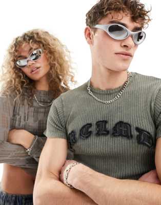 Reclaimed Vintage - Unisex-Sonnenbrille in mattem Silber mit Käferaugendesign im Stil der 2000er