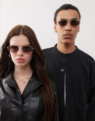 Reclaimed Vintage - Unisex-Sonnenbrille mit Drahtgestell im 90er-Stil in Goldoptik-Goldfarben