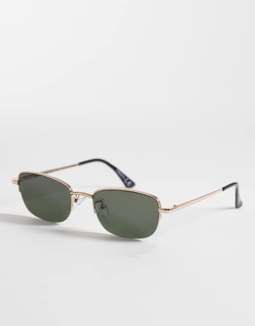 Reclaimed Vintage Unisex-Sonnenbrille mit goldfarbenem Rahmen in Schwarz, 1 von 3
