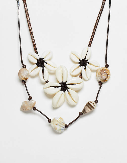 Vintage - Unisex - Sort choker-halskæde med flere rækker og muslinger med blomsterdesign ASOS