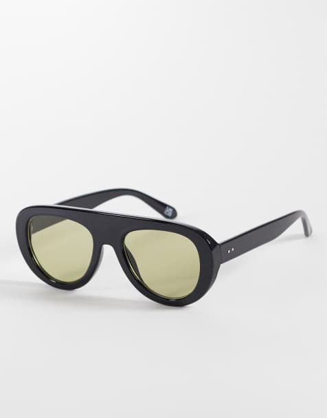 Reclaimed Vintage - Unisex - Sorte aviator-solbriller med grønne glas - view 1