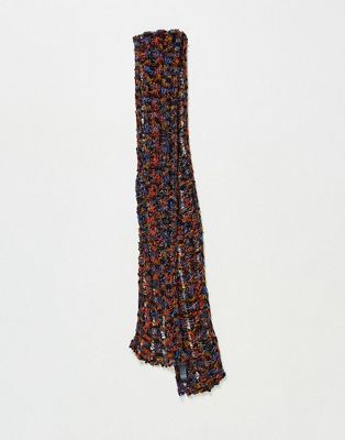 Reclaimed Vintage unisex speckled distressed knit skinny scarf in multi