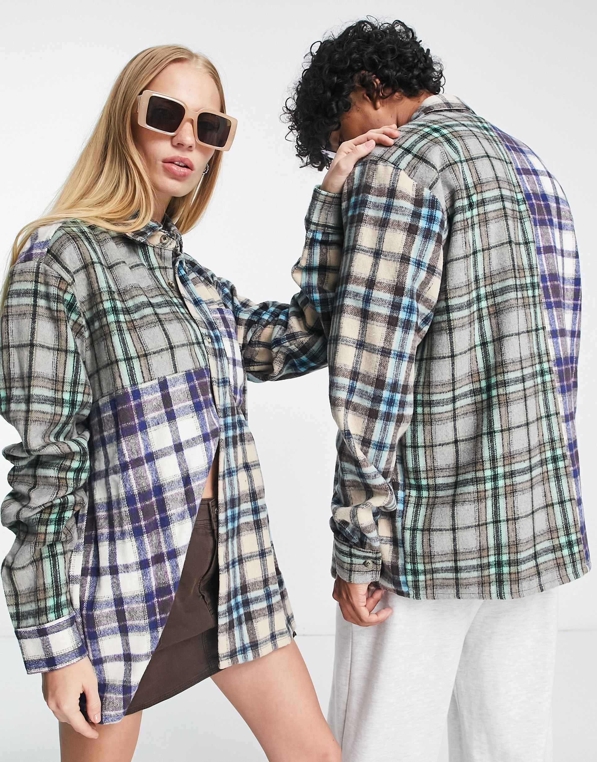 Reclaimed Vintage unisex spliced check shirt view 2