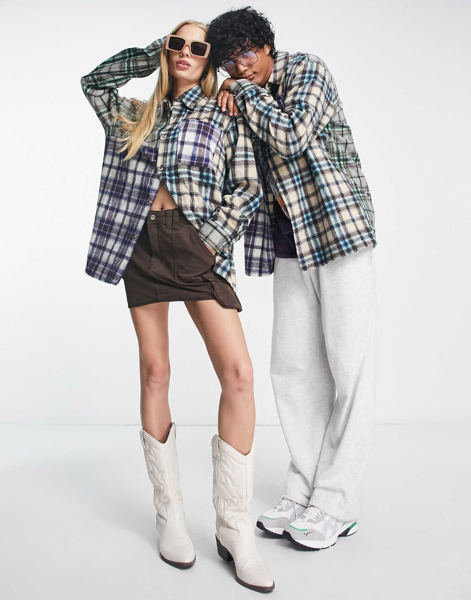 Reclaimed Vintage unisex spliced check shirt view 3