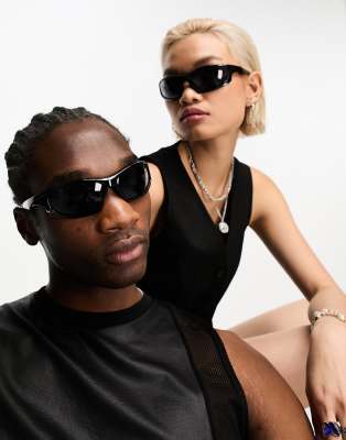 Reclaimed Vintage – Unisex-Sportsonnenbrille in Schwarz mit Wrap-around-Gestell