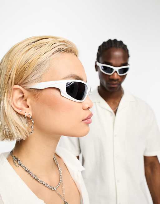 Reclaimed Vintage – Unisex-Sportsonnenbrille in Weiß mit Wrap-around-Gestell, 4 von 4