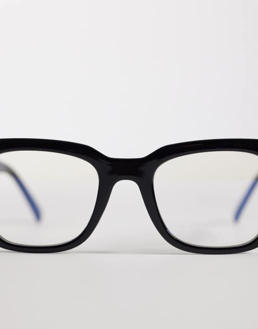 Reclaimed Vintage unisex square blue light glasses in black, 2 of 3
