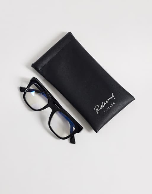 Reclaimed Vintage unisex square blue light glasses in black, 3 of 3