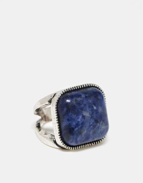 Reclaimed Vintage unisex square cut ring with semi precious blue stone - view 1
