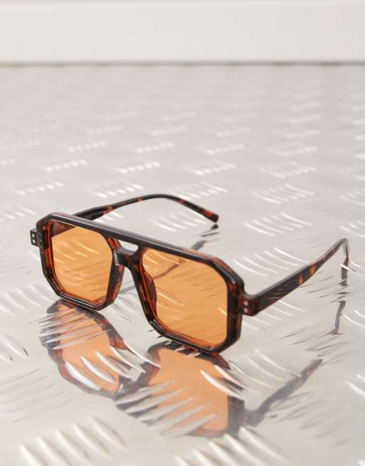 Reclaimed Vintage unisex square edge brown aviator with orange lense, 2 of 3