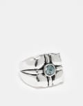 [Reclaimed Vintage] Reclaimed Vintage unisex square set ring with blue stone in silver S silver