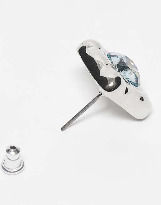 Reclaimed Vintage unisex square set studs with blue stone in silver, 3 of 3