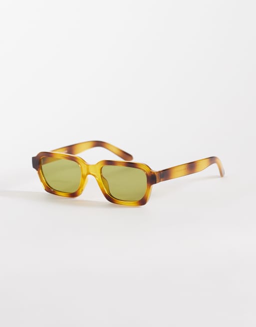 Reclaimed Vintage unisex square sunglasses with green lens in light tortoiseshell