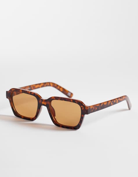 Reclaimed Vintage unisex square sunglasses with orange lens in brown tortoise shell - view 1