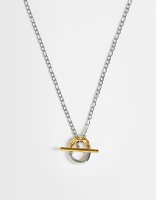 Reclaimed Vintage Unisex Stainless Steal Chain With T Bar Mixed Metal Necklace-multi
